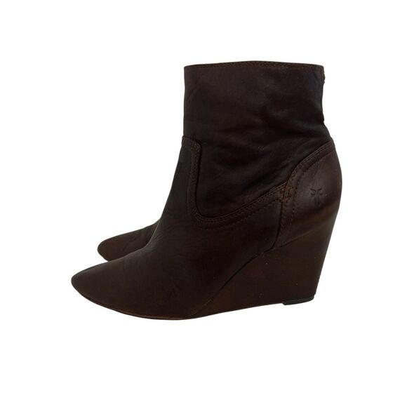 Frye Boots Womens 9M Regina Wedge Back Zip Bootie Brown Ankle Top Casual 3477018 - Picture 3 of 8